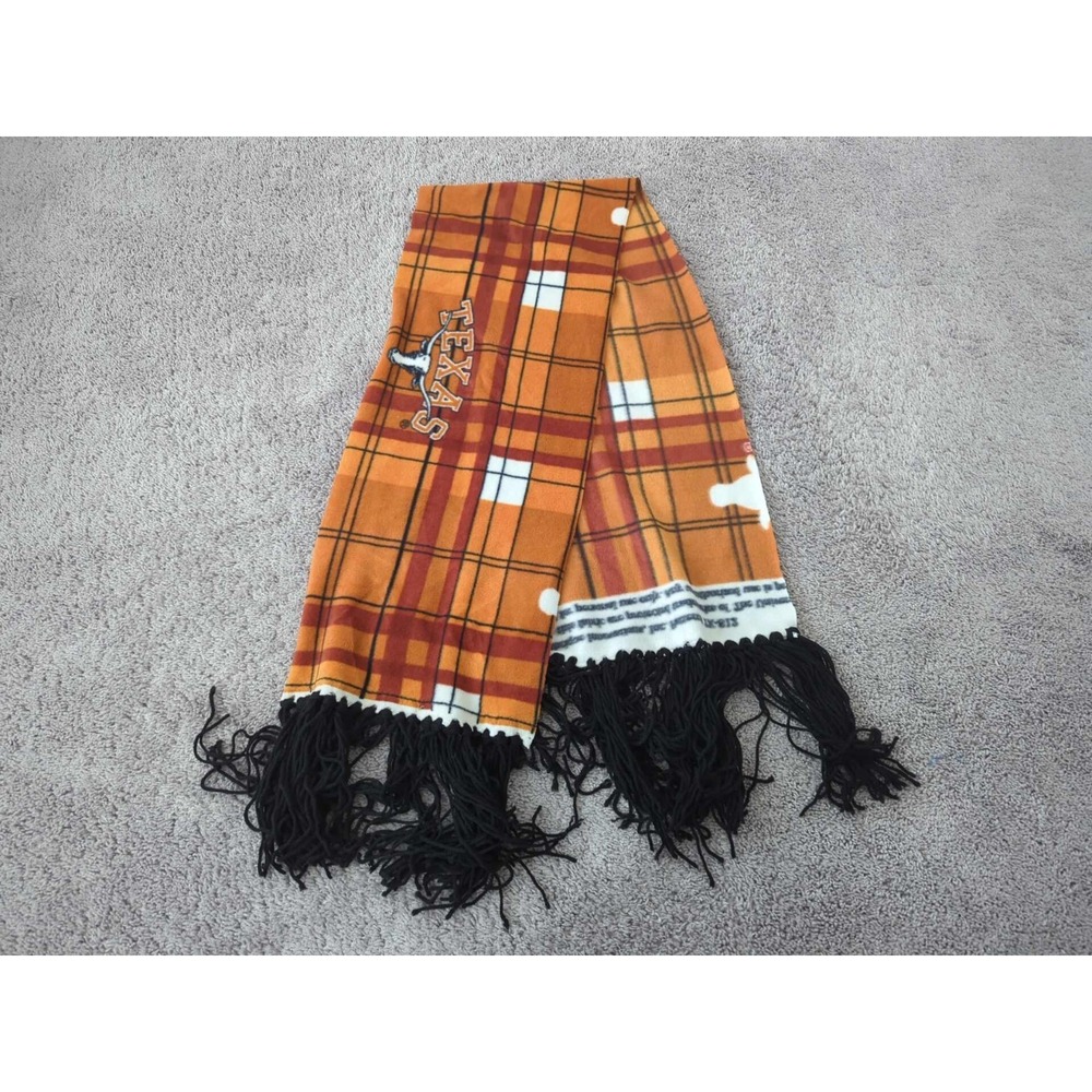 Texas Longhorns Scarf 31" x 13" Soft‎ Fleece Fringe Tassel NCAA Orange Plaid